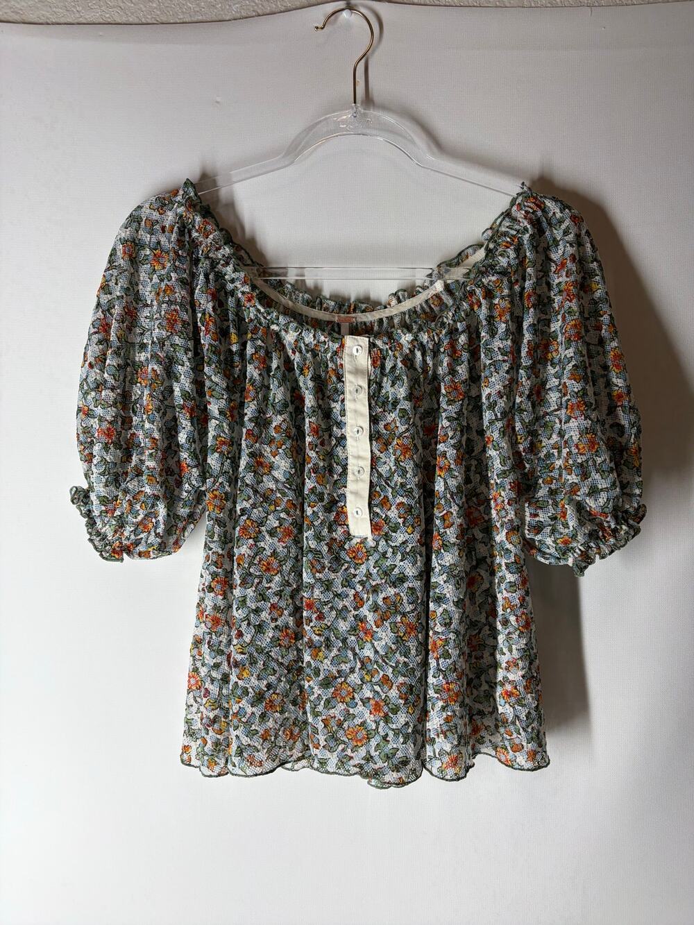 Free People Astra Top Daisy Combo Floral Print Peasant Top Size XS